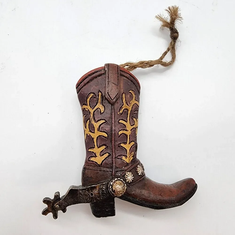 Cowboy Boot Christmas Ornament Brown Spur 3.5
